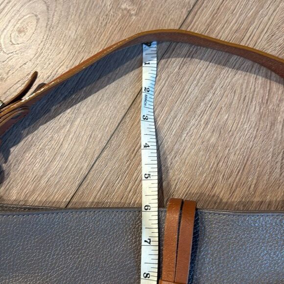 VALENTINA ITALIAN MADE PEBBLED LEATHER GRAY AND TAN BUCKET SHOULDER BAG EUC - Picture 15 of 16